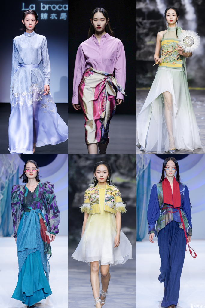 (刚落幕的2022春夏中国国际时装周上,模特展示设计师服装作品.