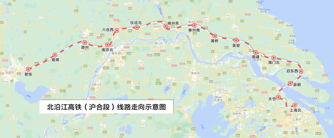 北沿江高铁是长三角范围内长江以北的重要高速铁路, 规划2024年完成