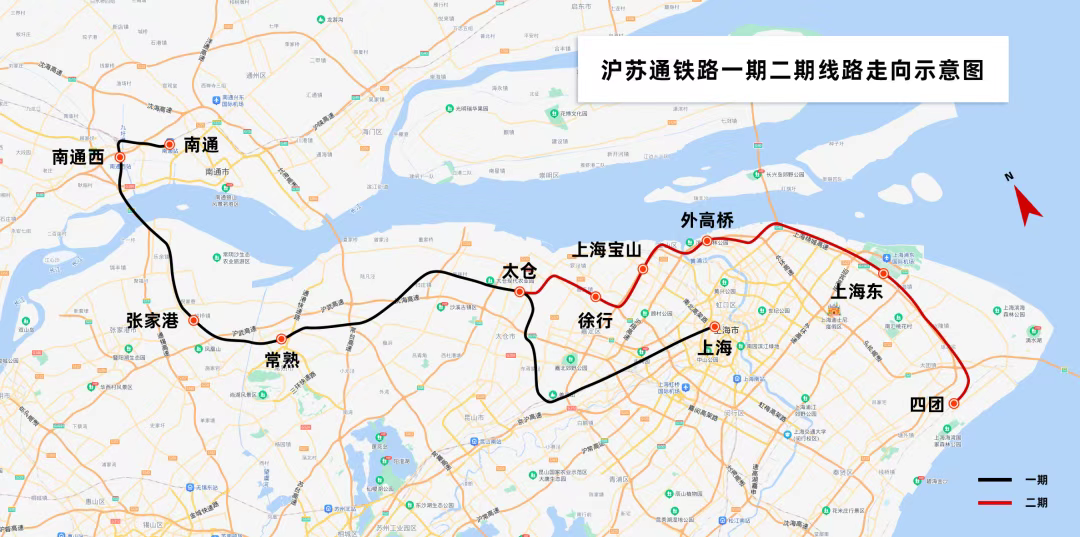 沪苏通铁路一期二期线路走向图 殷超 制图
