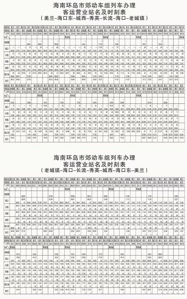 10日起海南环岛高铁海口市域列车实施新列车运行图