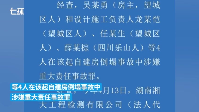 长沙警方通报自建房倒塌事故9人被刑拘其中5人涉嫌提供虚假证明文件罪