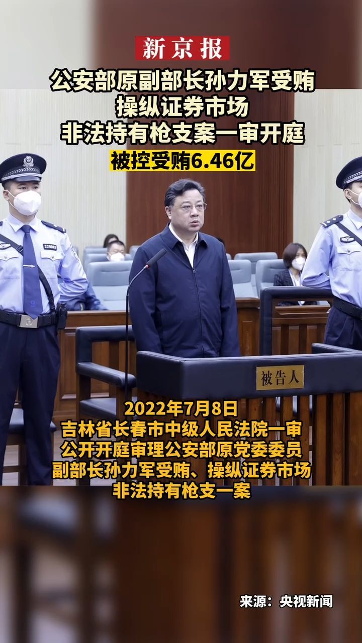 公安部原副部长孙力军受贿操纵证券市场非法持有枪支案一审开庭被控