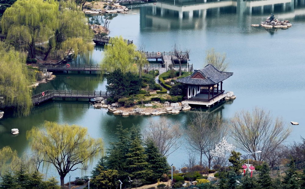 枣庄：春日龟山风光好 湖光亭台入画来