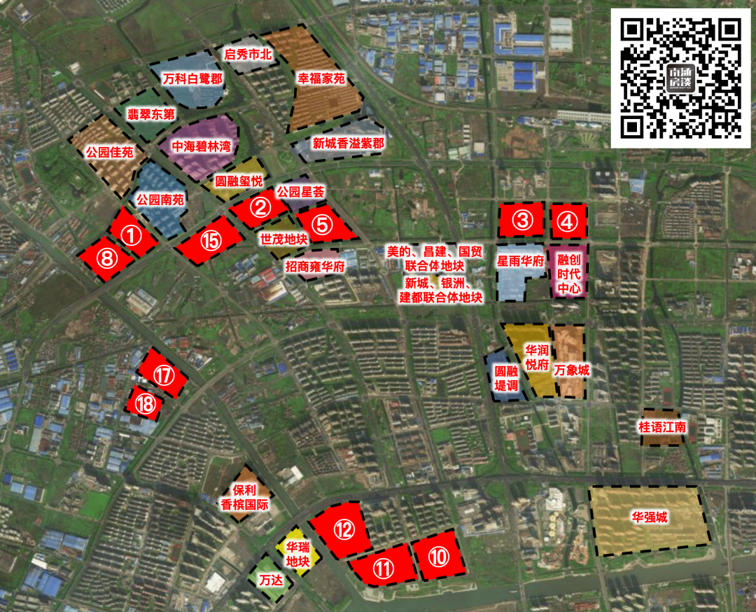 根据地块示意图, 市北高新成崇川区内地块出让大户,五龙汇及北大街也