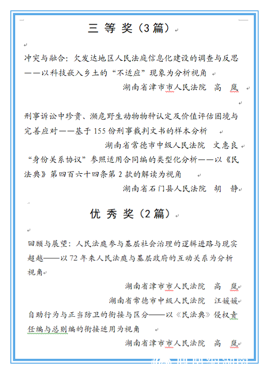喜报| 常德5篇论文在全国法院第三十三届学术讨论会获奖