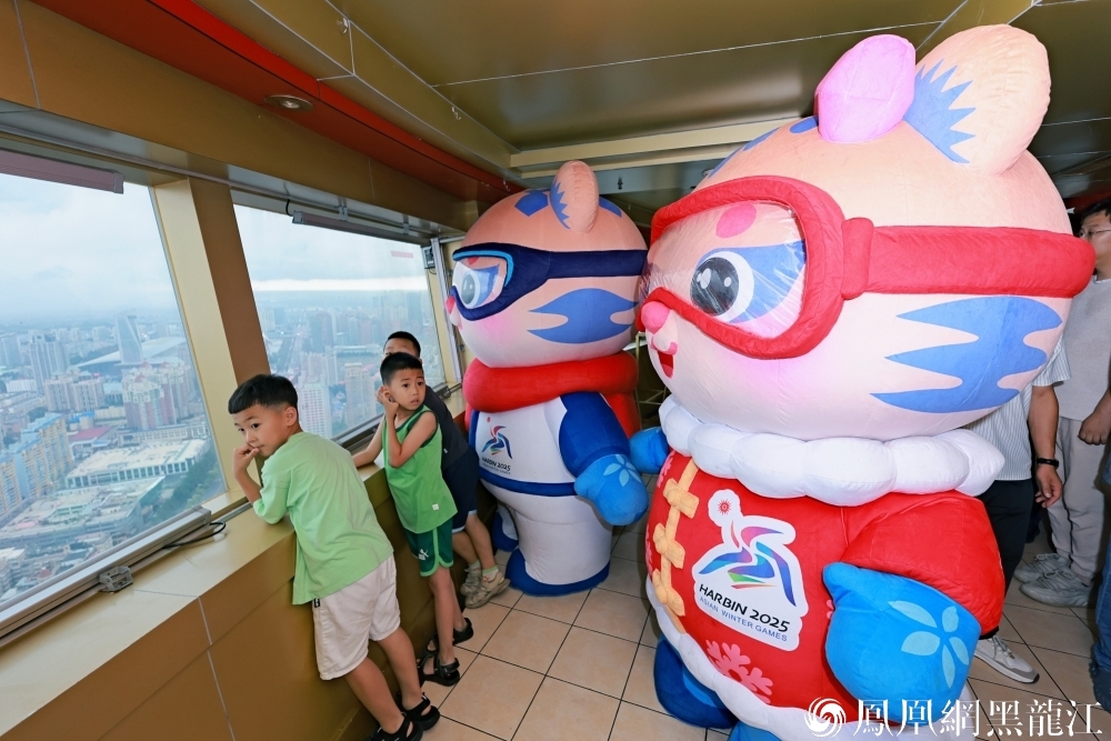 “滨滨”“妮妮”登顶龙塔，纵览冰城壮丽全景