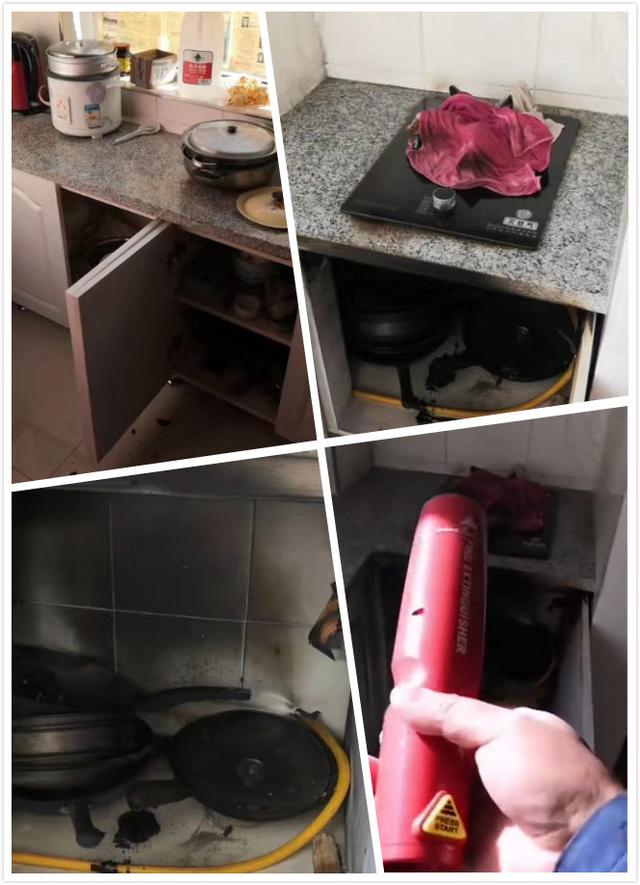 山西一小区家庭厨房起火邻居用及安盾灭火器快速灭火