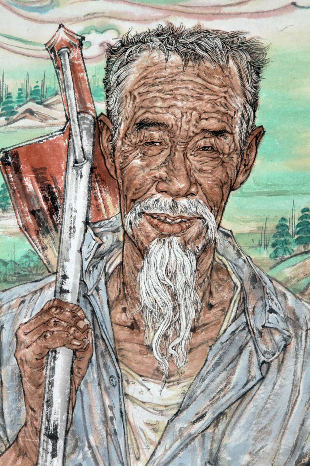 巨幅中国画时代楷模八步沙六老汉