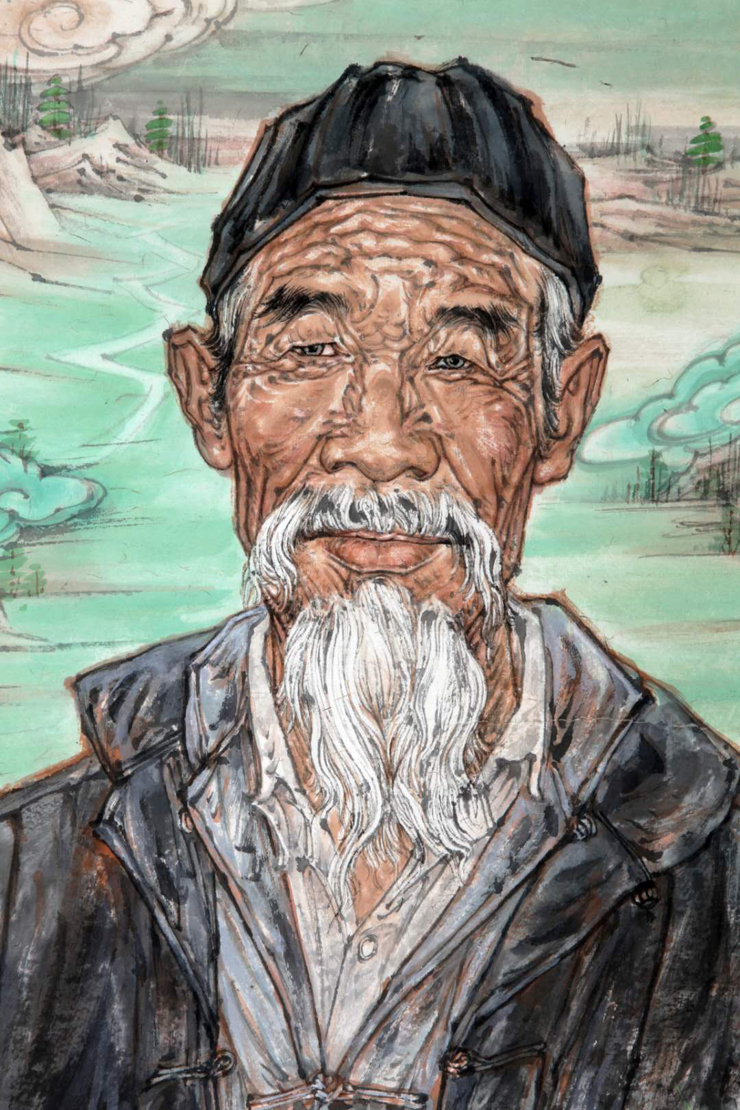 巨幅中国画：《时代楷模八步沙六老汉》