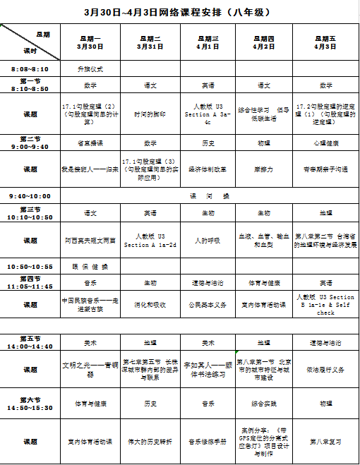 [长沙]长沙开学时间未确定！查收3月30日至4月3日网络课程表