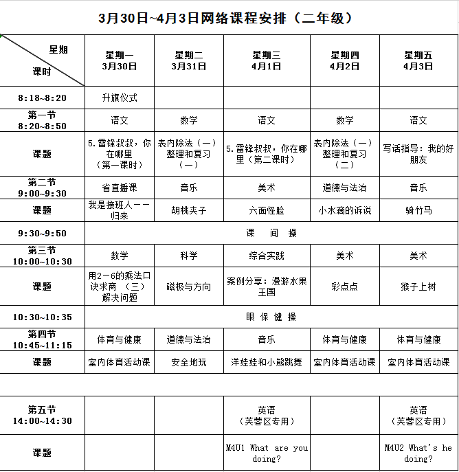 [长沙]长沙开学时间未确定！查收3月30日至4月3日网络课程表