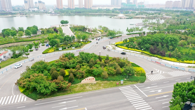 山东阳信航拍感受九龙湖夏日碧波荡漾