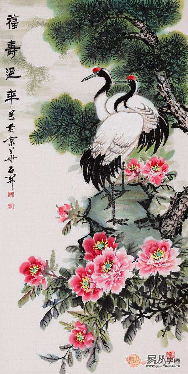 中国 名家绢絵　作家物　年代品 松鶴長春 蘭若作　收藏品 国画作品|八尺丝绢百鹤图|王振立_兴艺堂