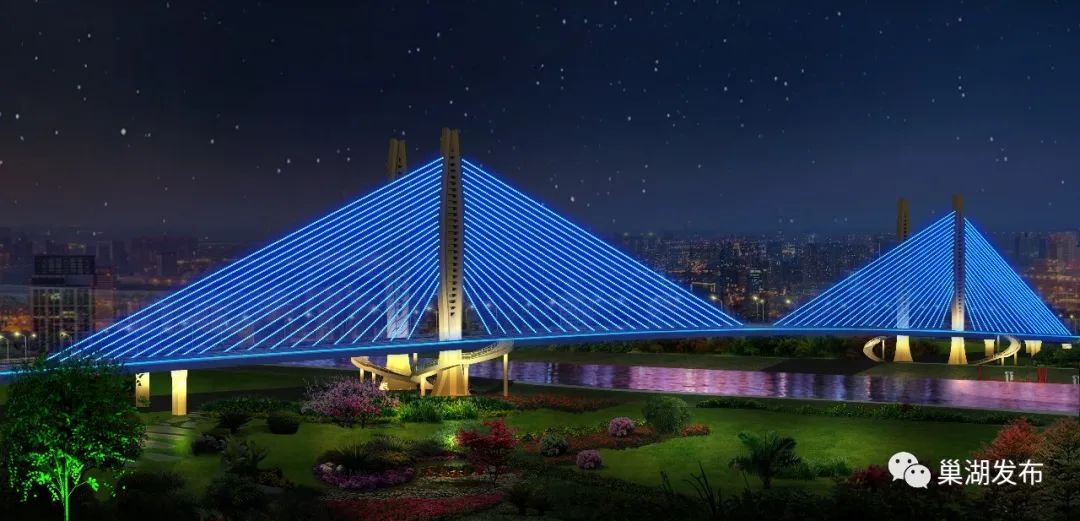 惊艳巢湖市亚父路跨裕溪河大桥亮化工程接近尾声