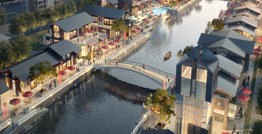 来看黄岩官河古道南官水街上的人行景观桥