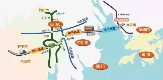 中开高速对接深中通道路线再加上江门东站,中江,江珠高速路和城市主干