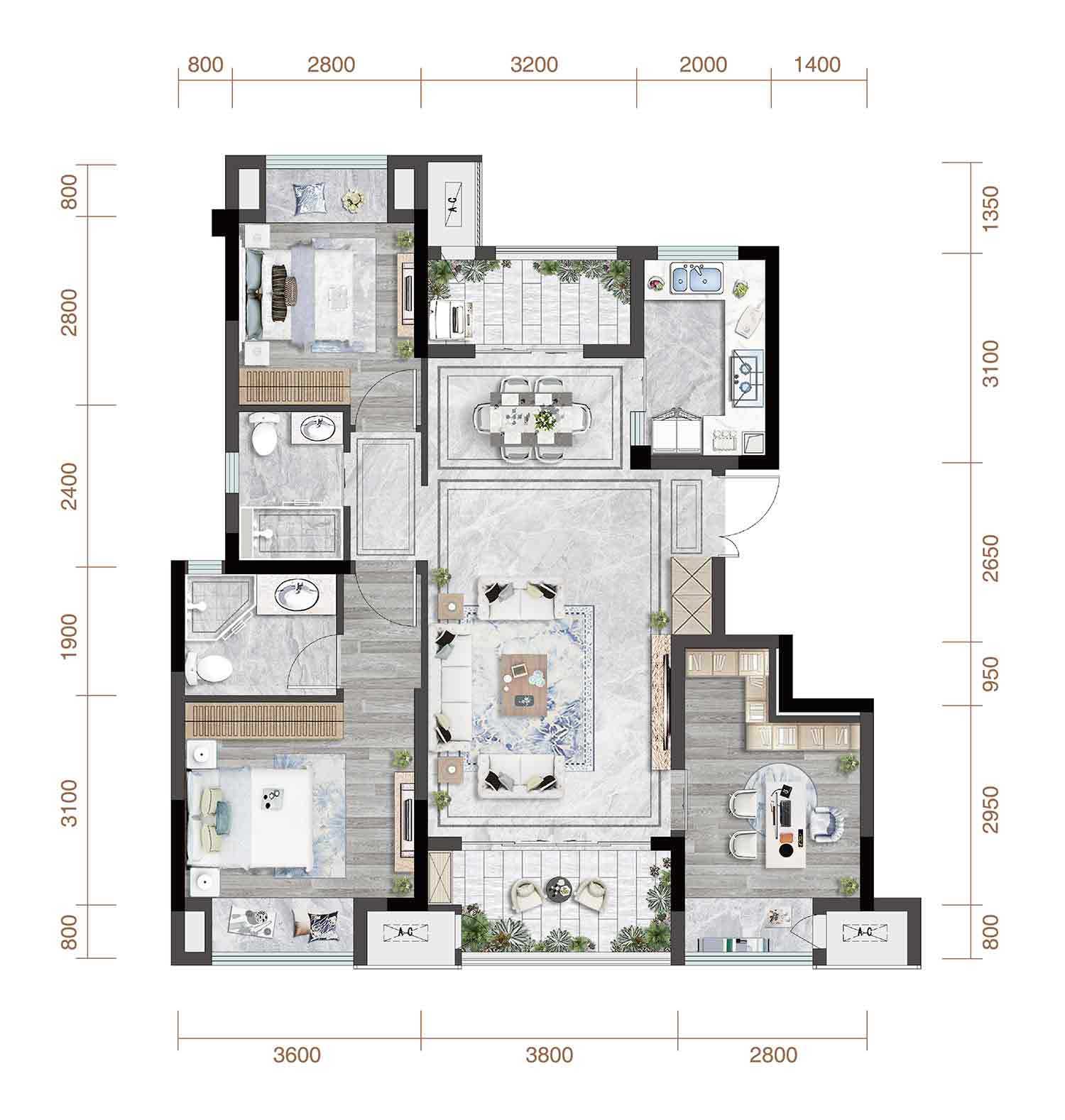 重庆3居楼盘推荐:洺悦芳华99㎡a户型
