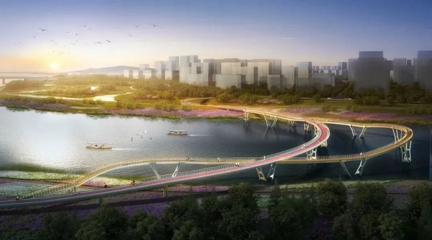 天台始丰湖公园月桥工程主桥即将贯通!