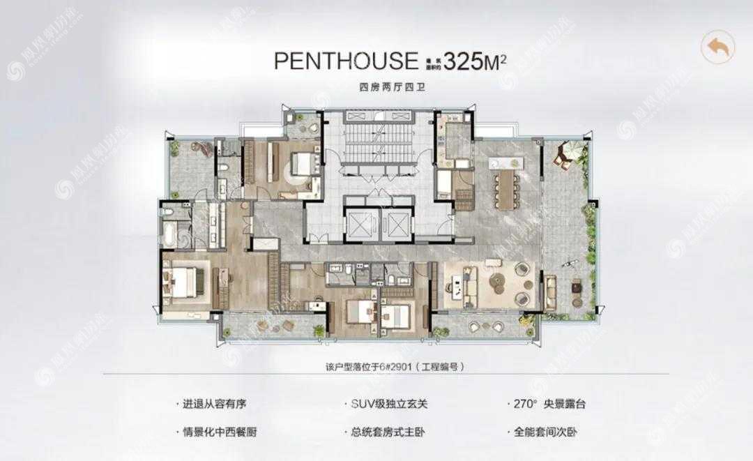 融创滨江one,融创滨江one4室2厅325㎡户型图,朝向-南京凤凰网房产