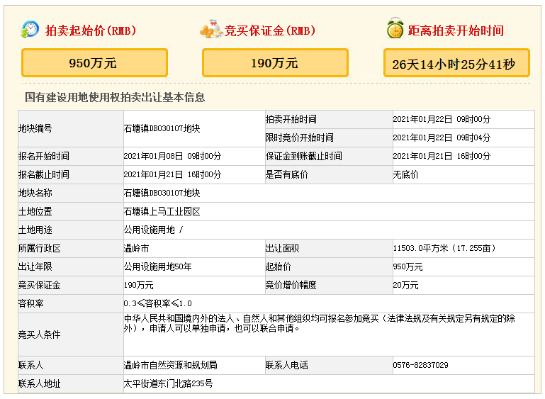 2021年1月网拍！温岭石塘镇上马工业园区公用设施用地(供热设施用地)