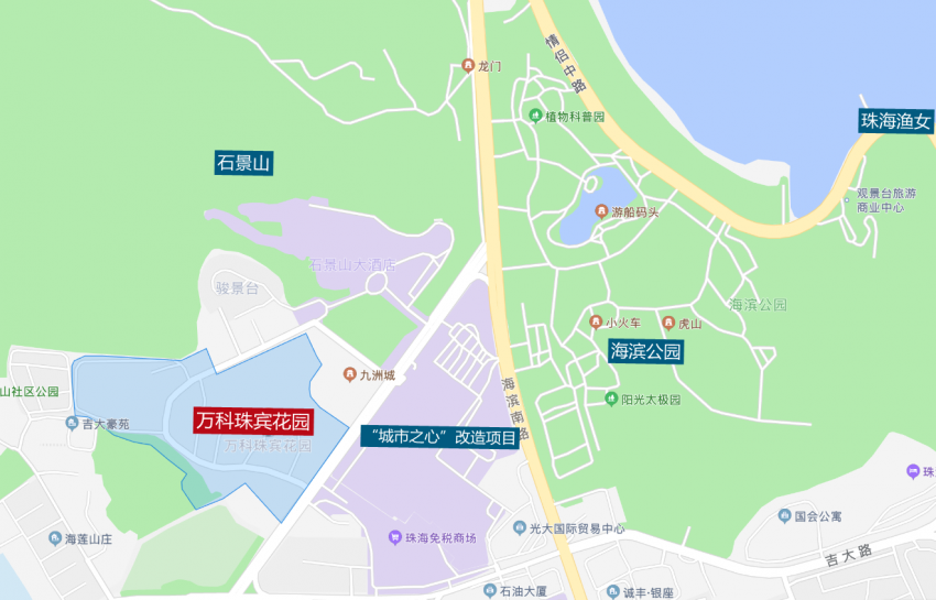 万科珠宾花园地理位置非常优越,位于吉大景山路上,与珠海百货,国贸
