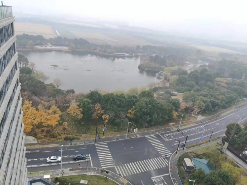 在青西銘府樓頂向下看去,江東二路東,西兩側,仍有大片農田,空地,目前