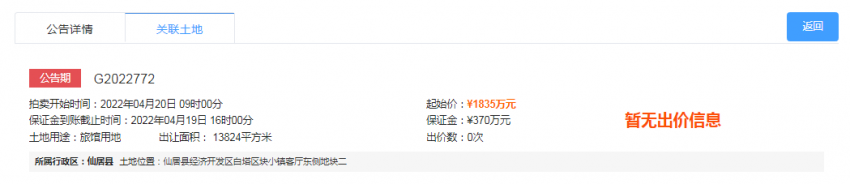 1835万起！仙居县经济开发区白塔区块小镇客厅东侧旅馆地块4月网拍