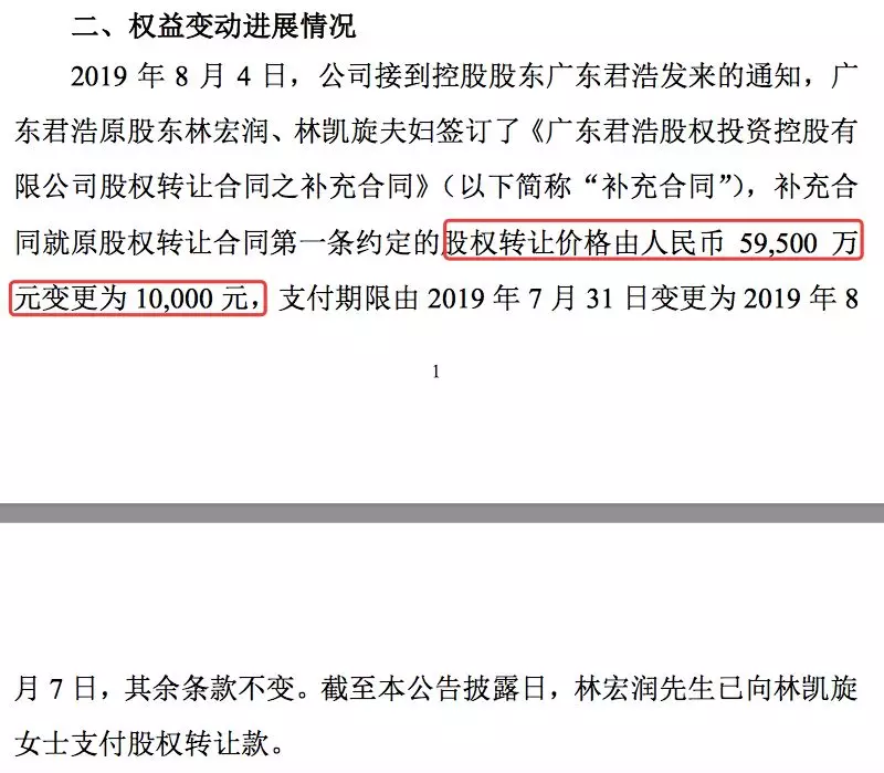 根据深天地a8月4日晚间公告,公司接到广东君浩通知,林宏润,林凯旋夫妇