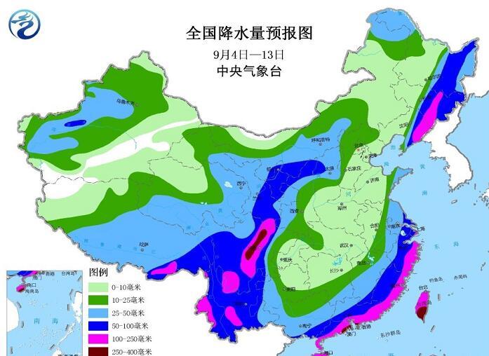 全國降水量預報圖(中央氣象臺/發)民聲天下9月4日北京快訊 近期的