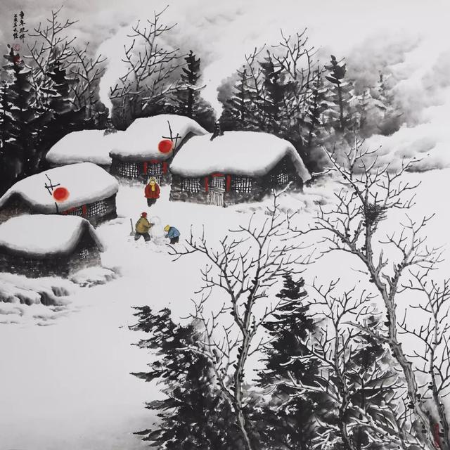 吴大恺 东北雪景山水画