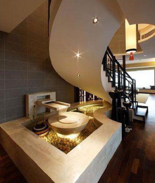 唐嫣与罗晋的豪宅客厅布置了小池塘家里这环境也太好了