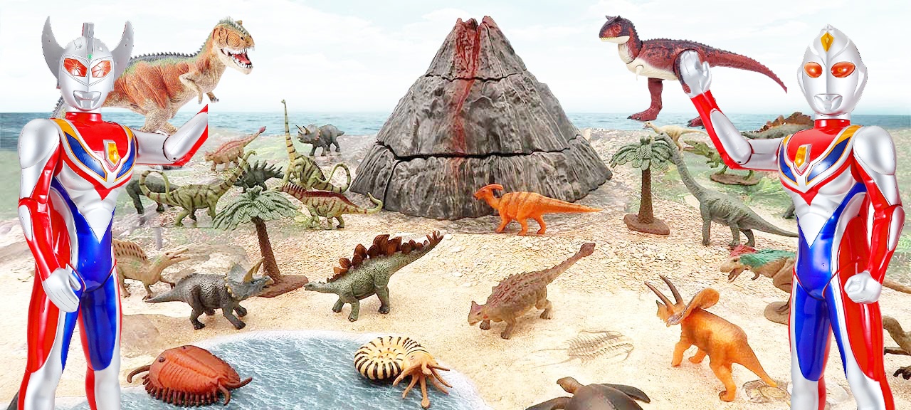 奥特曼兄弟搭建侏罗纪 恐龙家族生活场景公园