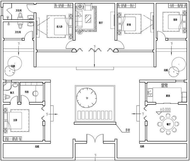 1层 / 4室 1厅 3卫 1厨 1书房在建筑伊始,业主便要求,在里面设计上
