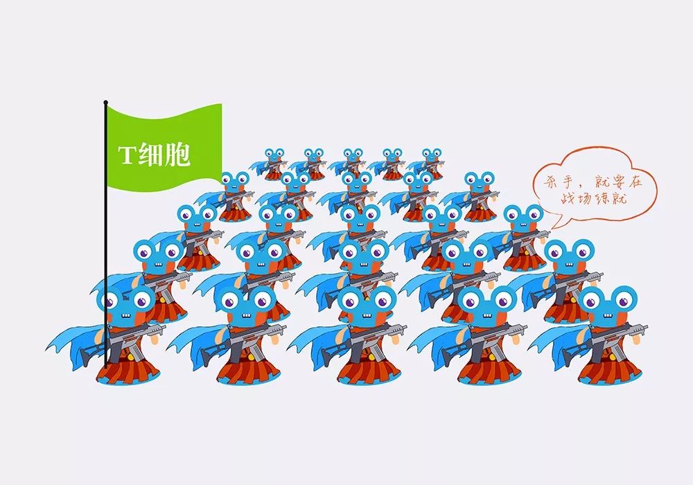 现在走来的是dc细胞方阵,它是免疫细胞军团里的  最强通讯兵 .