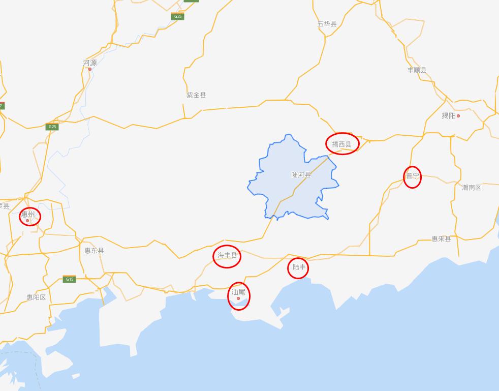 它地处广东省汕尾市北部,东北临揭西县 ,西接海丰县,惠东县,紫金县,南