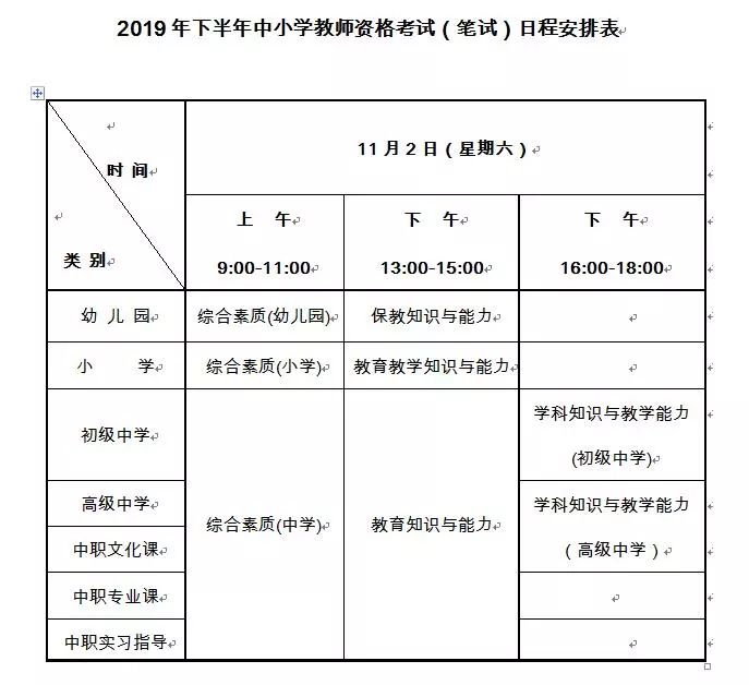 吉林2019年下半年中小學教師資格考試公告