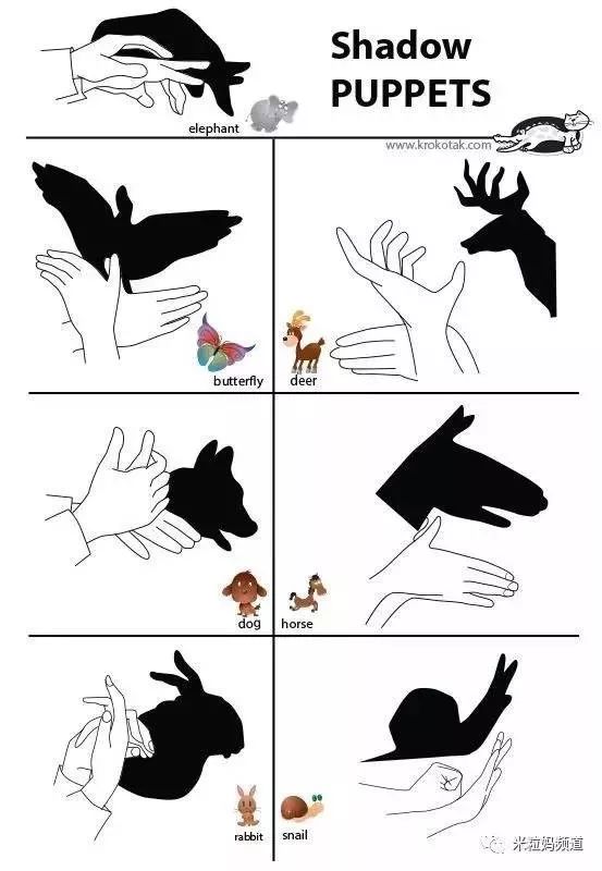 虽然现在条件已经很好了,孩子们有各种各样的玩具可以玩,但是手影也
