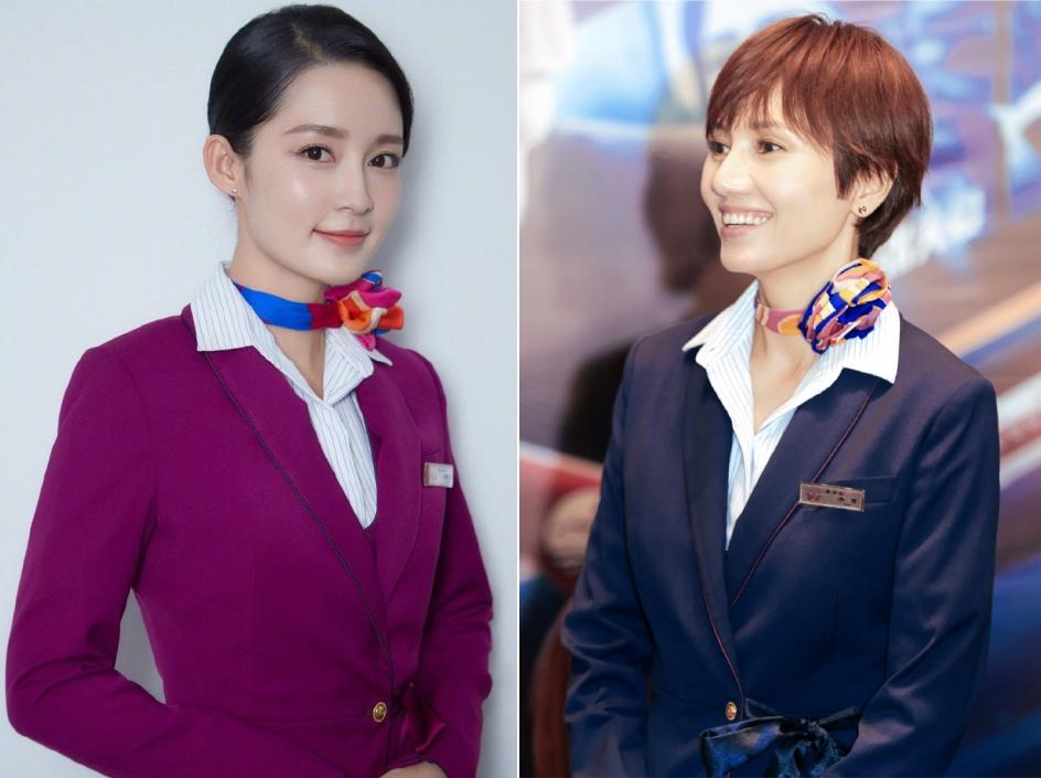 袁泉在《中国机长》中饰演乘务长,一身蓝色制服配上利落短发,端庄干练