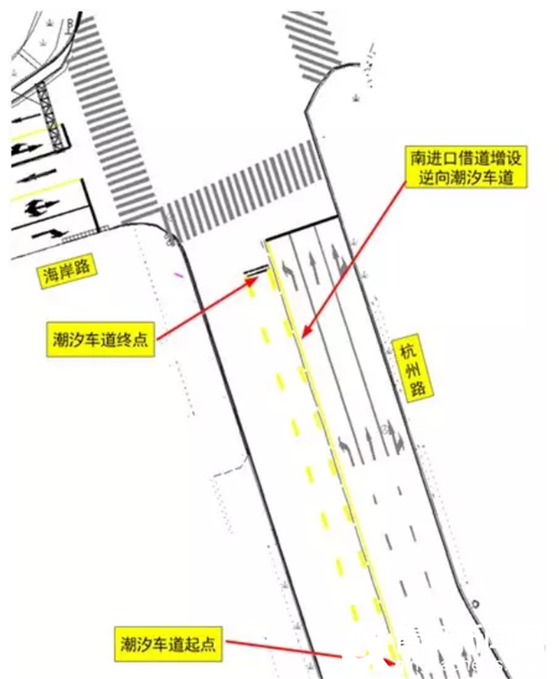 驾驶人须知这个路段新增逆向潮汐车道