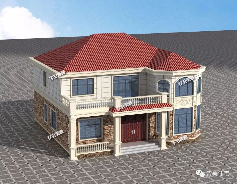 2×12.8米二层别墅,宅基地大就是任性,款式很时髦