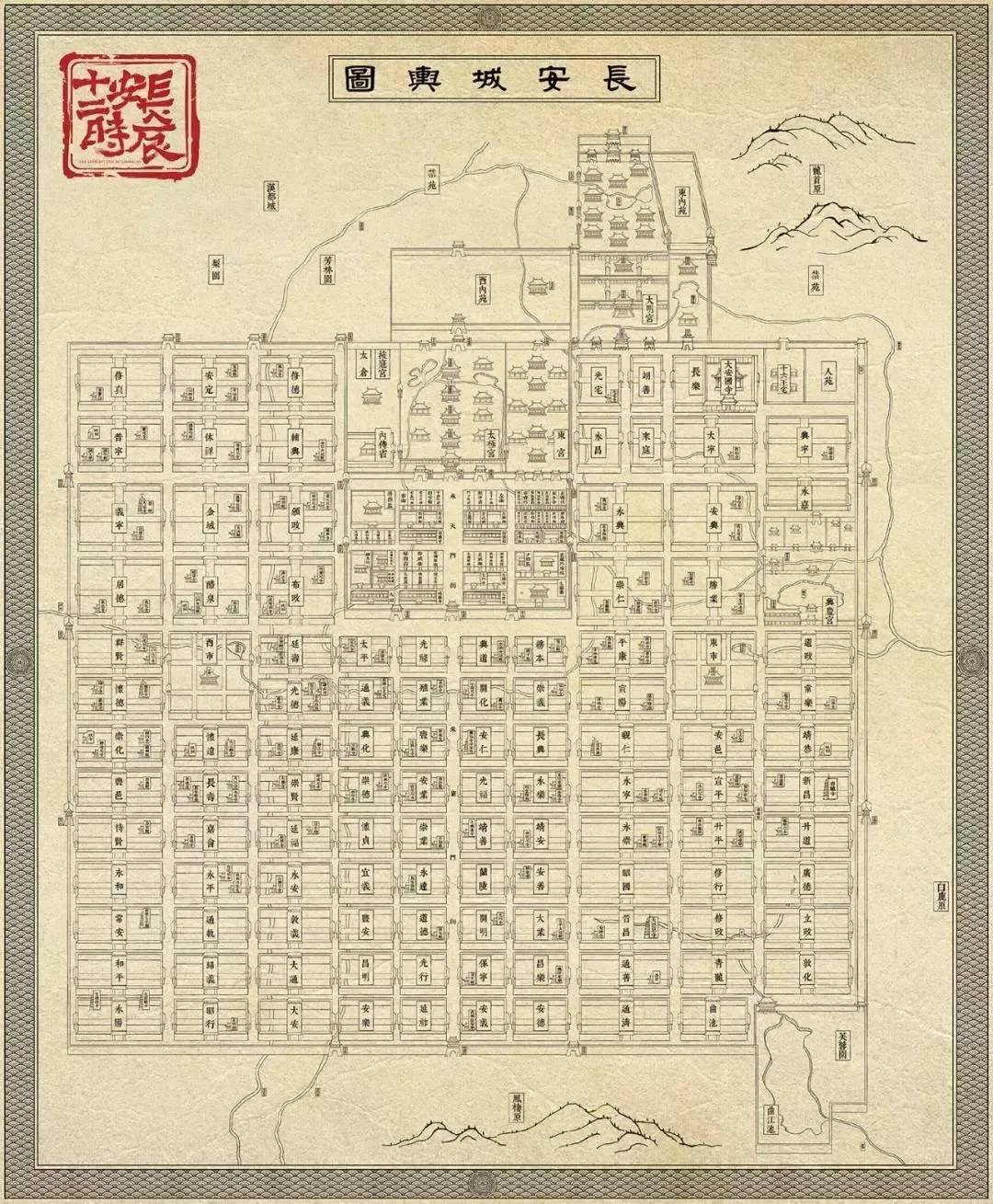 朱雀门大街宽147m又称天街使得整个城市中轴对称,布局严谨