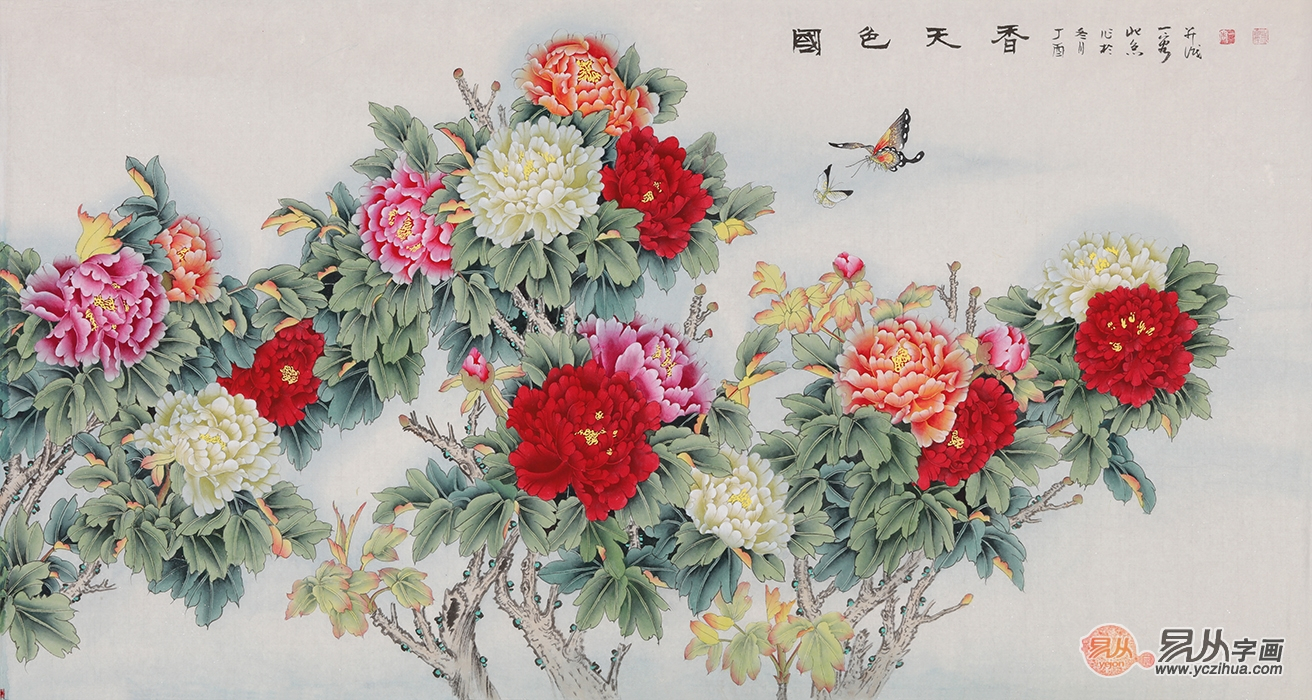 王一容新品构图牡丹画《国色天香》挂画主要还是以国画花鸟画为主