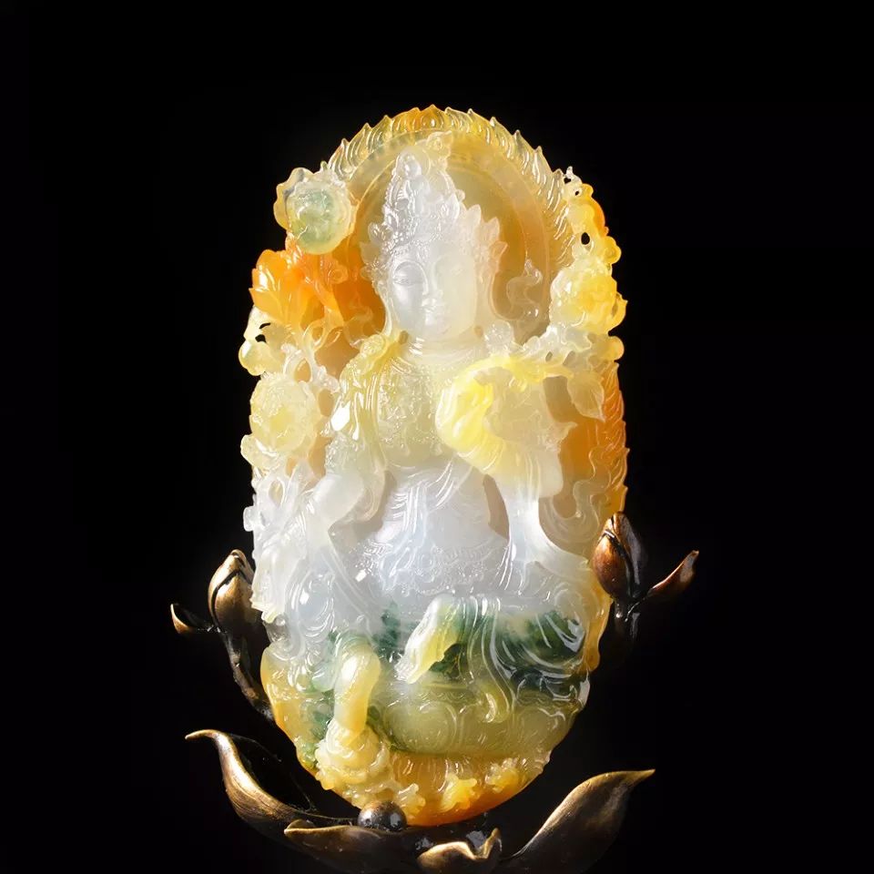 实力硬功夫玉雕度母,陈茂良演绎的红黄翡,大气