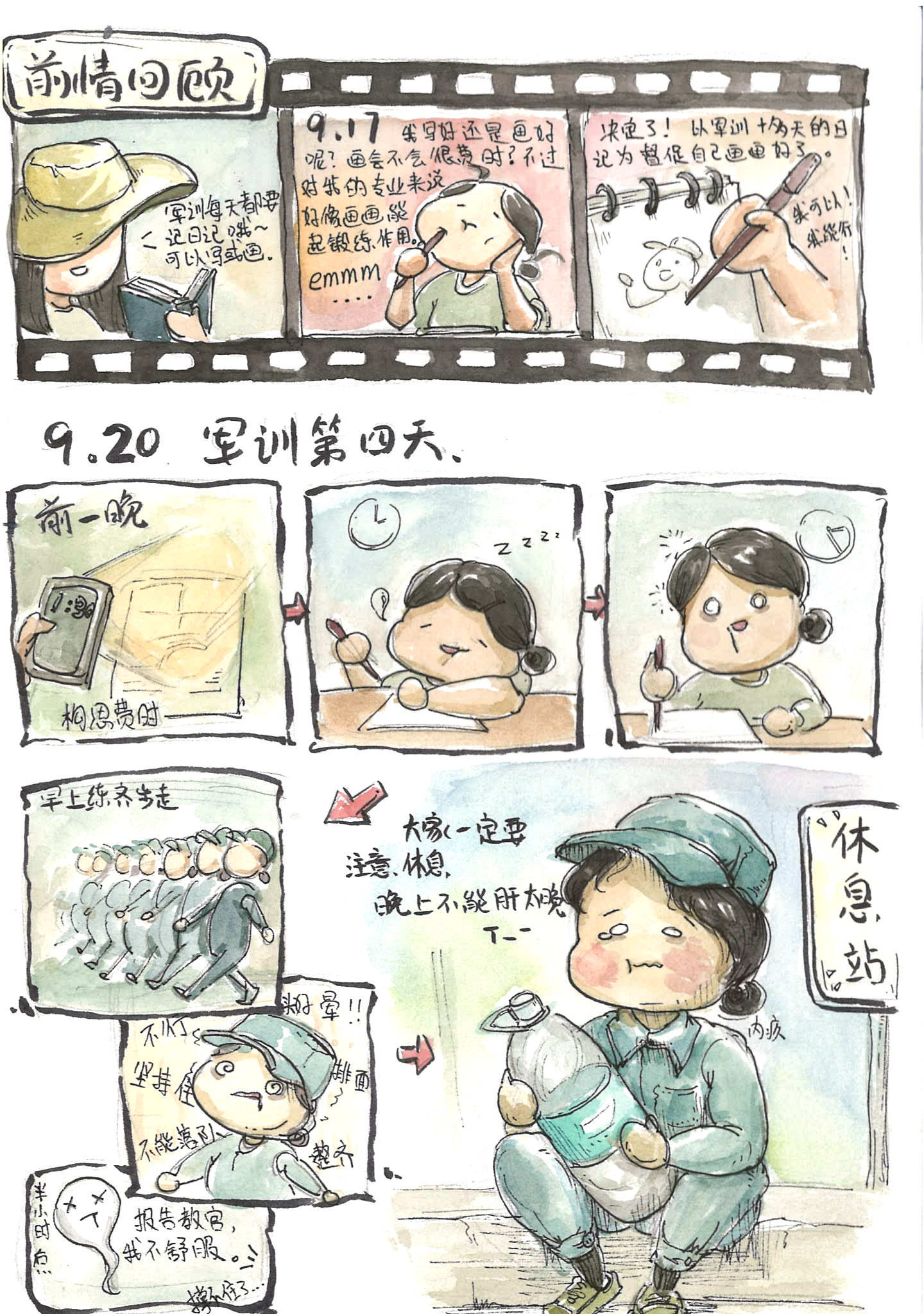 他们一改"码字"的传统形式,用漫画记录军训日记