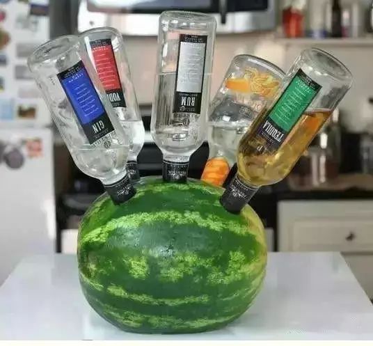 把西瓜里插入酒瓶