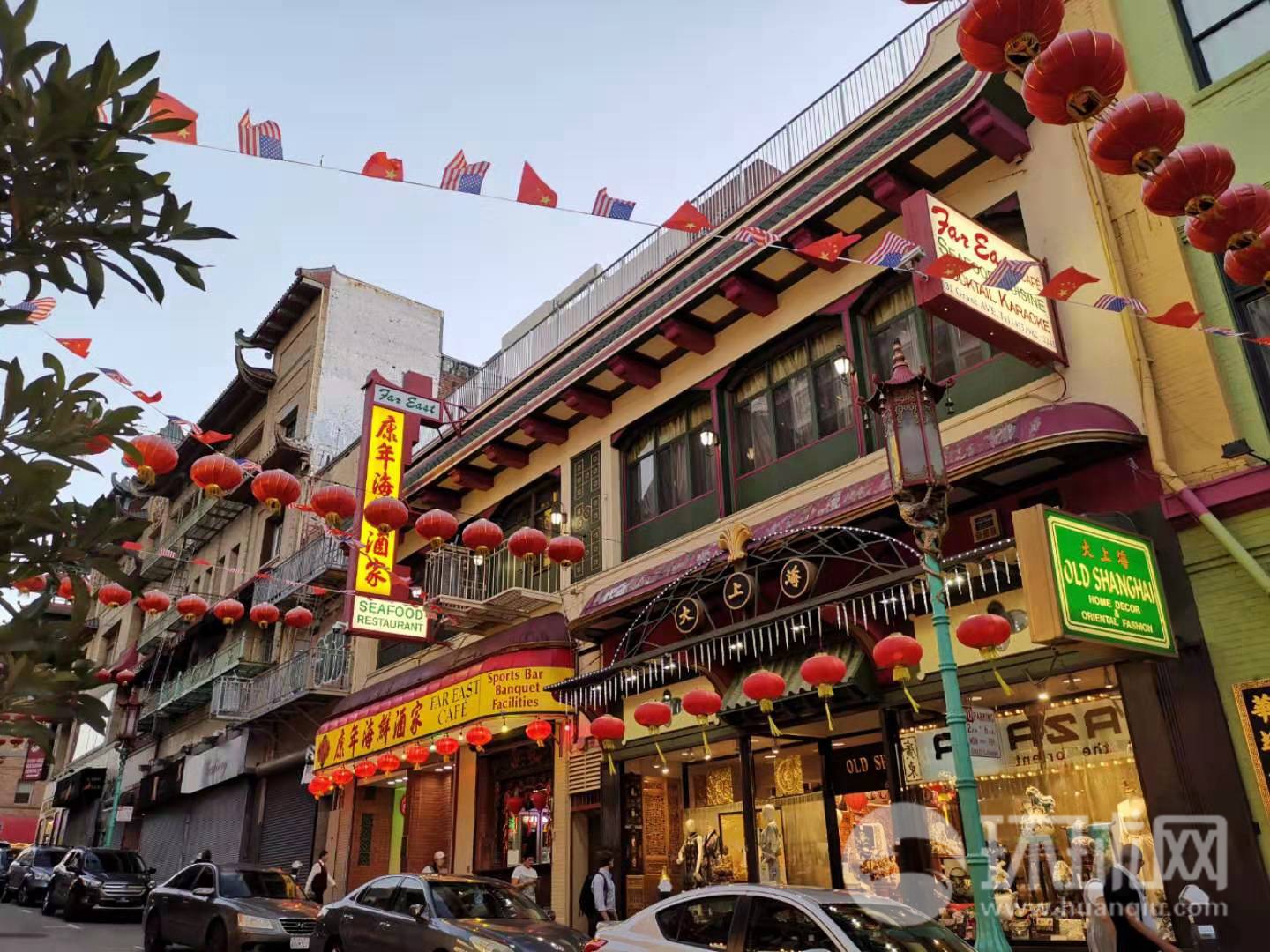 美国旧金山中国城张灯结彩庆祝新中国成立70周年