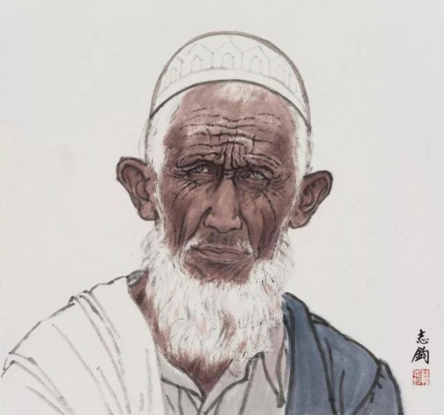 新疆人物肖像之十七 50×55cm 纸本 孙志钧 2016年
