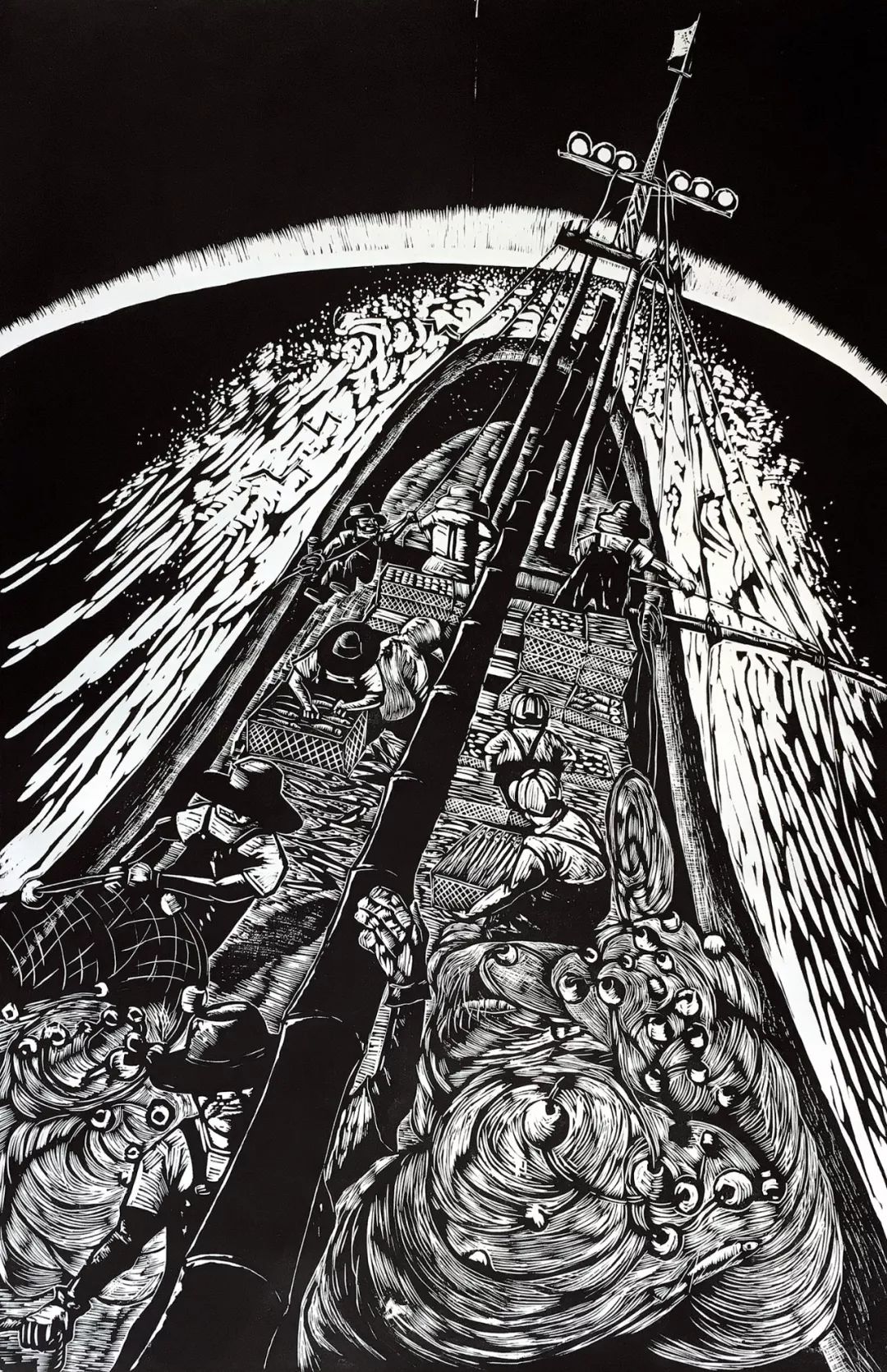 林广国(汕尾)春潮涌起 93×60cm 木刻版画 2019年