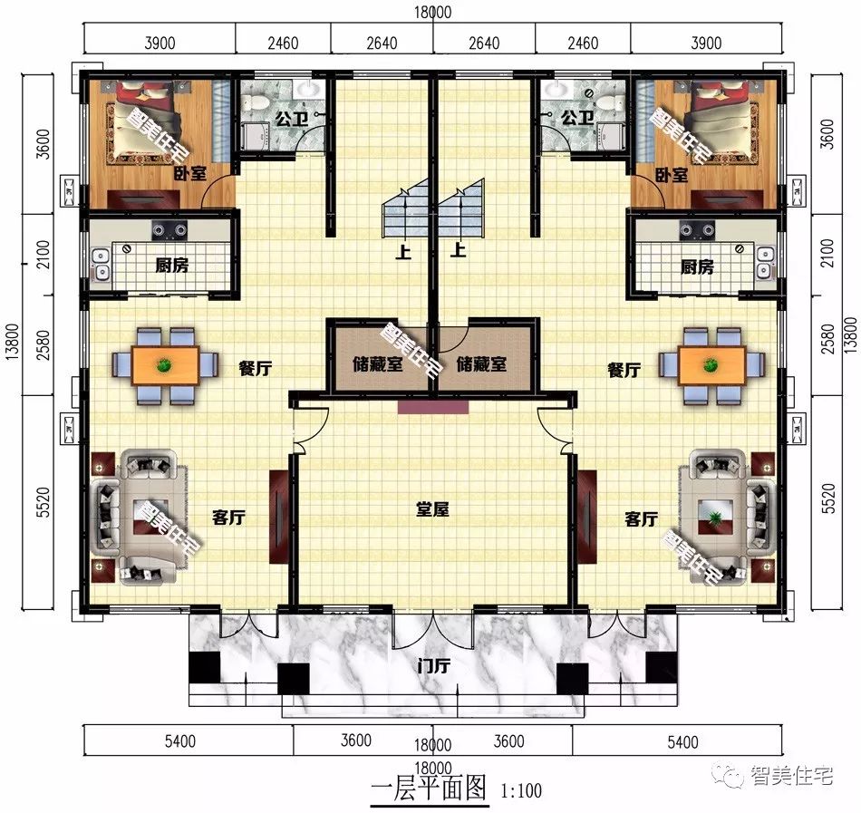 18×13.8米雙拼別墅,客廳挑空共堂屋,外觀豪華臥室多