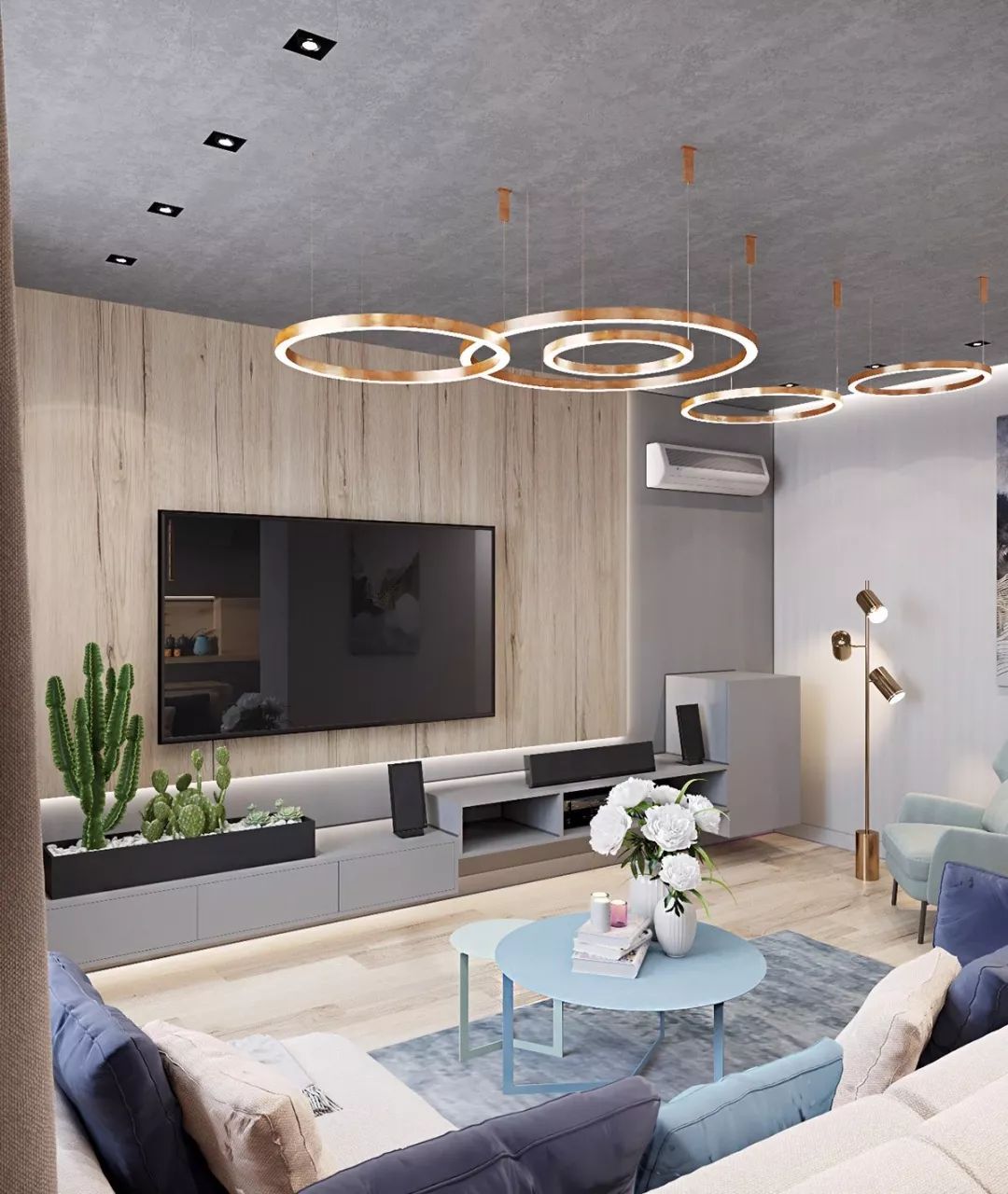 120㎡现代风装修水泥灰的天花板时尚舒适